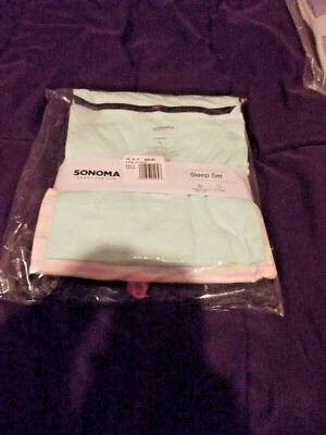 Sonoma 3Piece PAJAMA SET-SHORTS, SS TOP, AND PANTS Green & Charcoal - Image 1 of 3