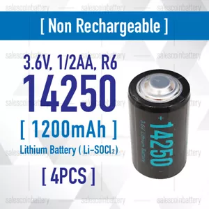 4x LS14250 ER14250 3.6V Lithium Battery 1/2AA R6 Li-SOCl2 nipple top Batteries - Picture 1 of 5