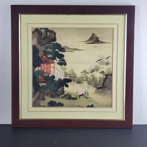 King Silk Art Embroidery Asian Landscape Tang Bohu 20.25in by 20.25in - Picture 1 of 10