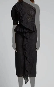 $1095 Ulla Johnson Women's Black Twyla One-Shoulder Cascading-Ruffle Dress Sz 10 - Picture 1 of 3