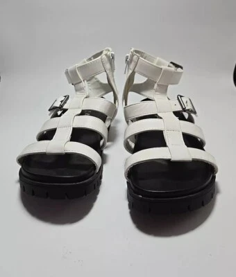 Sz 8.5 Mia Women's White Strappy Sandals. Zip Lug Soles Platform Shoes New - Image 1 of 4