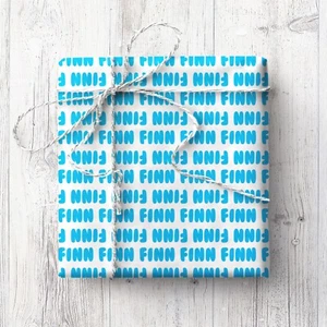 Sale - 3 sheets - Personalised Finn Wrapping Paper Sheets,  Named, Aqua Blue - Picture 1 of 1