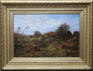 GEORGE WILIAM MOTE BRITISH VICTORIAN ART CATTLE LANDSCAPE OIL PAINTING SURREY - Picture 1 of 12