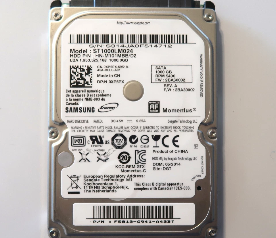 Samsung ST1000LM024 HN-M101MBB/D2  2BA30002 (S31) F5813-G941 2.5" 1TB 05/2014 - Image 1 of 1
