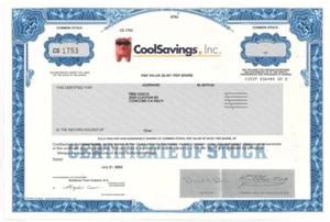 CoolSavings, Inc 2003 certificado de stock de Delaware - Imagen 1 de 1