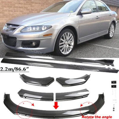For Mazda 3 5 6 Front Bumper Lip Spoiler Splitter Kit + Side Skirts Carbon Style Foto 1 de 4