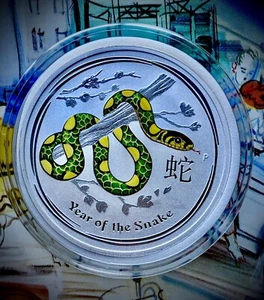 2013 Silver 1 Oz Colorized  Year of the 🐍Snake🐍Lunar Series SIGMA Tested PERTH - Picture 1 of 4