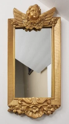 Espejo de pared colgante de resina con figura de ángel querubín Hollywood Regency de colección de los 80 Foto 1 de 4