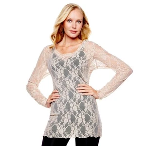 Rhonda Shear Long-Sleeve Lace Top 224636  - Picture 1 of 6