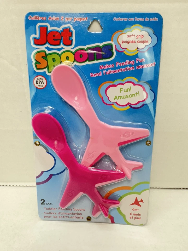 Brite Concepts Toddler Soft Grip Pink Airplane JET Feeding Spoons 2 Pcs