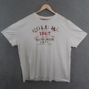 Polo Ralph Lauren T-Shirt Mens XXL Crew Neck Graphic Tee Pullover White Retro