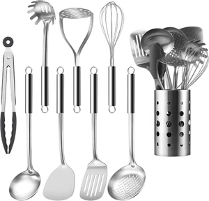 Pleafind Edelstahl Kochutensilien Set, 9-teilig hitzebeständiges Küchenutensilien - Bild 1 von 11