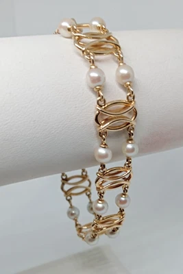 PULSERA PERLAS ORO AMARILLO 14K TALLA 7 Foto 1 de 4