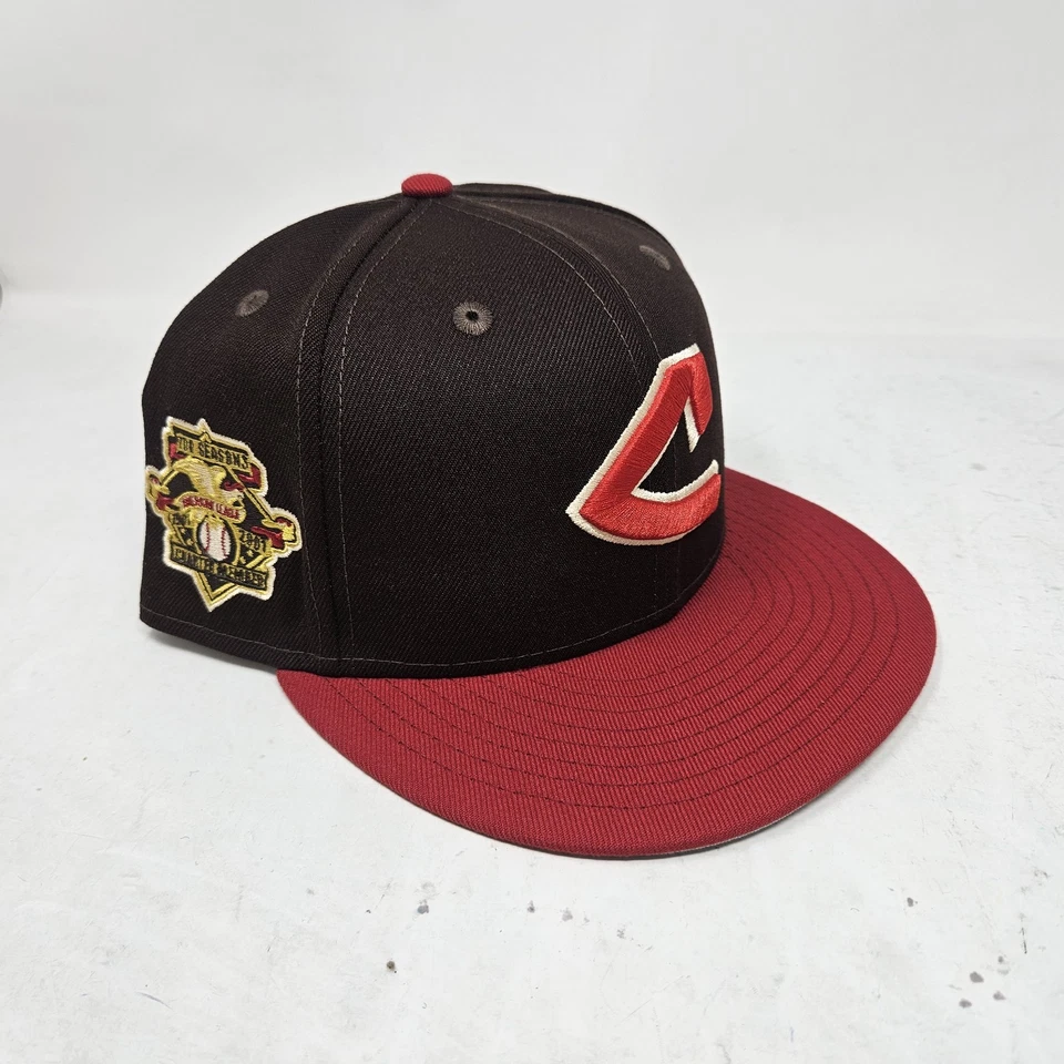 New Era 59FIFTY MLB Cleveland Indians 100 Seasons Patch Brown Fitted  Size 7 5/8 - Image 1 of 4
