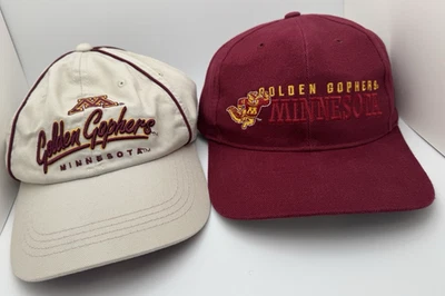 2 Minnesota Golden Gophers ~ Football Strapback Hat Dad Cap ~ Cream Maroon Hats - Image 1 of 4