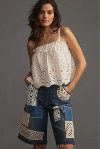 Babydoll Anthropologie Maeve Ojales Bordado Top Talla Grande Marfil Nuevo $78 Etiqueta - Imagen 1 de 8