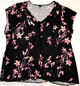 2020 Torrid Harper Womens 5X Pink Floral Black Rayon Slub Button-Down Blouse - Picture 1 of 9