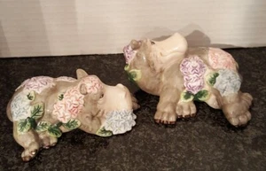 FITZ & FLOYD ESSENTIALS GRAY HIPPOS & HYDRANGEAS SALT & PEPPER SHAKERS - EUC - Picture 1 of 9