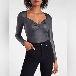 Body EXPRESS Body Contour nero metallizzato glitter twist davanti manica lunga - Foto 1 di 10