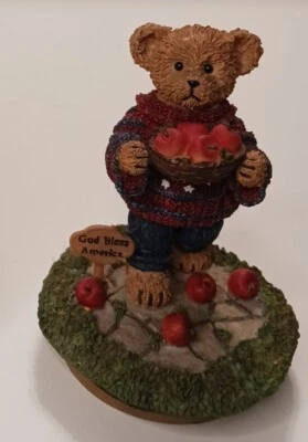 Estatuilla de oso patriótico para interiores del hogar Dios bendiga América candelabro Foto 1 de 3