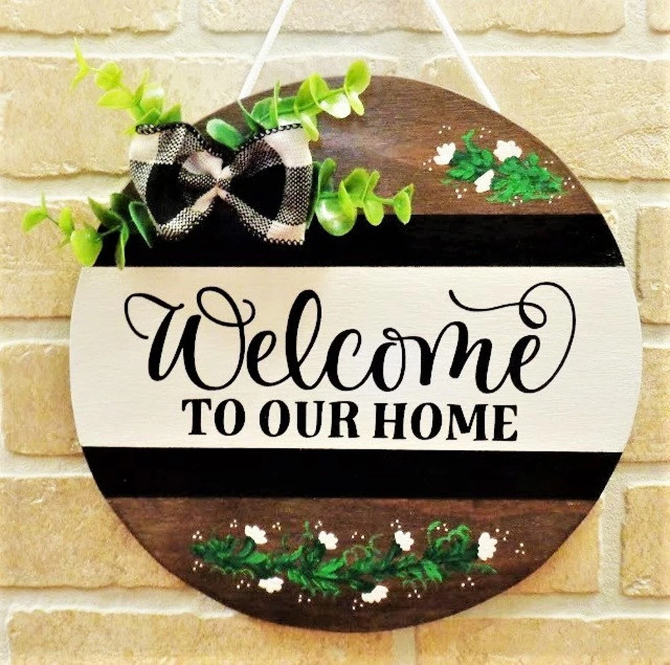 WELCOME TO OUR HOME Sign Wood Plaque Country Decor Hand Crafted Front Door Wall - Image 1 of 1