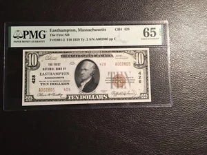 $10 1929 national bank note Easthampton Massachusetts PMG 65 gem unc. EPQ - Picture 1 of 2