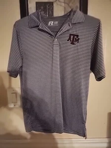 012 Texas  A&M Aggies Men S Gray Striped Russell S/S Polo Shirt - Picture 1 of 5