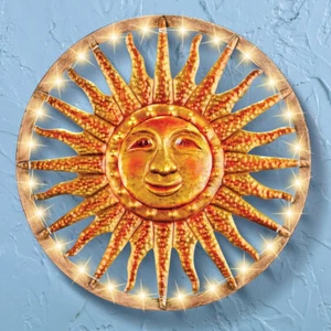 Solar LED Metal Celestial Sun Wall Art Garden Sculpture Outdoor Patio Home Decor - Picture 1 of 4