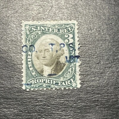 US Revenue #RB 3a...1871 3c green & black on Violet Paper PROPRIETARY Used - Image 1 of 2