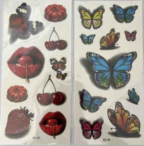 19 Schmetterlinge-Lippen-Obst Tattoo Aufkleber Körperkunst Temporär Wasserdicht (2 Seiten) - Bild 1 von 3