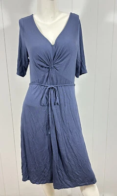 NWT Motherhood Sz M Maternity Dress Waist Tie Surplice Blue Short Sleeve - Image 1 of 4