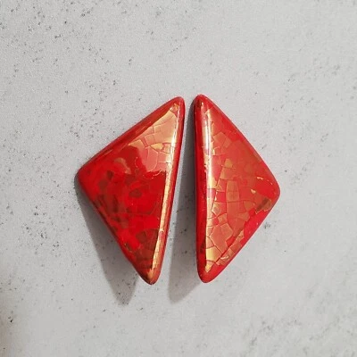 Red Ceramic Earrings Clip-on Iridescent Gold Triangle 80s 90s Retro 1.75x.75" - Image 1 of 4