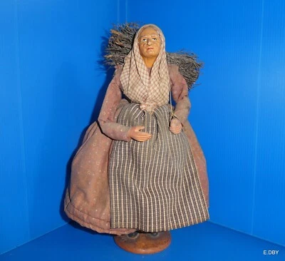 SANTON DE PROVENCE HABILLE ANCIEN SIMONE JOUGLAS FEMME AU FAGOT tête haute 31 cm - Photo 1/4