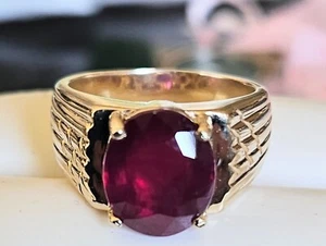 Mens 10K Gold Heavy 6ct Oval RUBY Ring  SIZE 9  - Picture 1 of 8