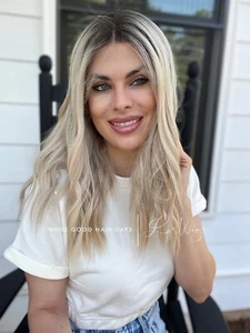 Lu's Wig's Ray Lux Lace Top Lace Front Human Hair Blonde With Shadow Root - Picture 1 of 9