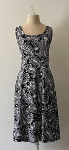 Fensage Teens Women's Black White Paisley Print Fit Flare Tank Summer Dress M - Picture 1 of 9