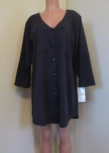 WINTER SUN COTTON NAVY 3/4 SLEEVE BUTTON ASYMMETRICAL TUNIC KNIT BLOUSE, SIZE 1X - Picture 1 of 11
