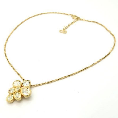 Ciondolo Collana Cristallo Christian Dior Catena Placcata Oro L38 43cm Donna