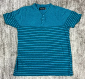 Retrofit Shirt Mens Large Blue Striped Henley Button Casual Short Sleeve - Picture 1 of 10