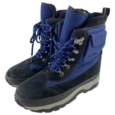 LL Bean Niños Talla 7 Negro Azul Cuero Invierno Nieve Botas con Cordones Bolsillos para Llaves Foto 1 de 4