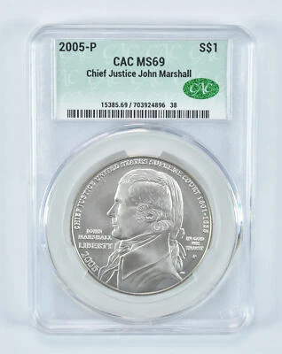2005-P John Marshall Commemorative Silver Dollar MS69 CAC - Image 1 of 4