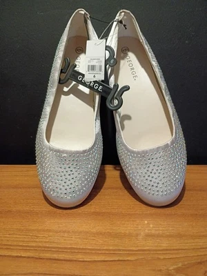 Nuevo sin etiquetas Zapatos planos de ballet GEORGE rosa satinado y arco iris para mujer talla 6-B117 Foto 1 de 4