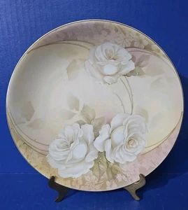 "Rosas rosadas y blancas pintadas a mano vintage Regina Ware Alemania en placa de 8 3/8""" - Imagen 1 de 5