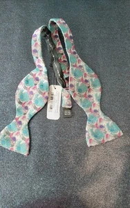 Thomas Pink grey/turquoise silk Bow Tie BNWT bow 1 - Picture 1 of 3