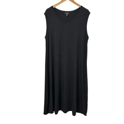 Eileen Fisher Womens Jersey Knit V-Neck Sleeveless Midi Dress Sz XL Black - Image 1 of 4