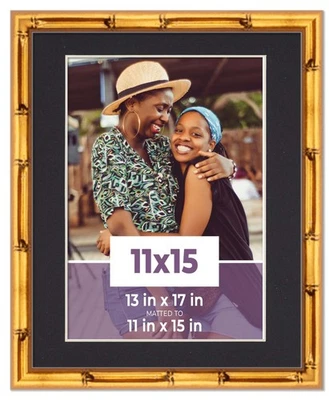 Marco de bambú dorado de 11x15 con alfombrilla negra para foto de 11x15 - bambú dorado 13x Foto 1 de 4