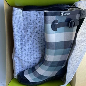 Aigle Polka Boot Caro Bleu Women's Size 7.5 - Picture 1 of 13