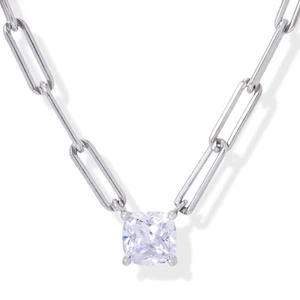 Platin oder 18 Karat vergoldet CZ Solitär Kette Halskette - Büroklammer Kette Nec... - Bild 1 von 7
