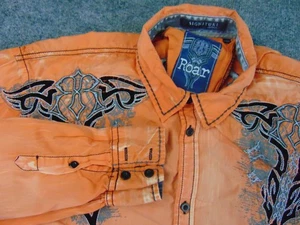 Camisa Roar Hombres 2XL Naranja Gris Plata Firma Tribal Bordada Western Snap - Imagen 1 de 8