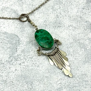 Collar Malaquita Verde Ovalado Gota Colgante 18 Pulgadas Tono Plata Cable Eslabón Cadena - Imagen 1 de 8